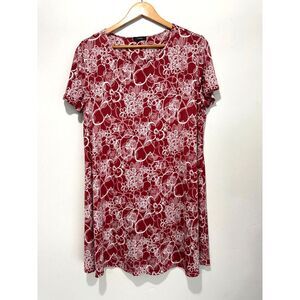 Cocomo dress tunic muted red geometric floral summer comfy vacation women 2X